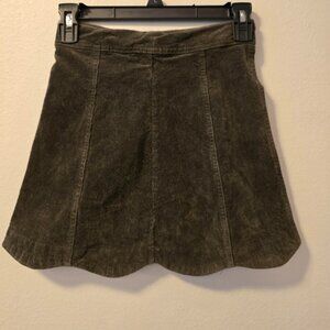 Altard State Corduroy Mini Skirt Size XS Dark Olive Green with Scalloped Hem